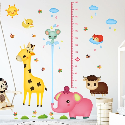 Cartoon Tiere Messlatte Wandaufkleber Giraffe Elefant Wachstum Lineal Für Kinderzimmer Kindergarten Haus Wand Dekoration