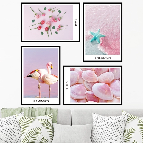 Nordic Pink Flamingo Rose Shell PVC Wall Stickers DIY Removable Art Wall Decal For Bedroom Living Room Home Decoration