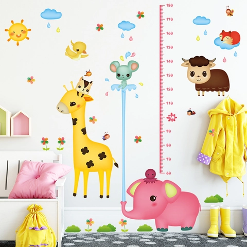 Cartoon Tiere Messlatte Wandaufkleber Giraffe Elefant Wachstum Lineal Für Kinderzimmer Kindergarten Haus Wand Dekoration