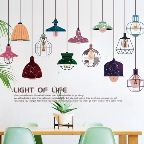 Modern Artistic Pendant Lamp Wall Stickers PVC Light Of Life Inspirational Quote Waterproof Removable Wall Decals For Living Room Bedroom Home Decor