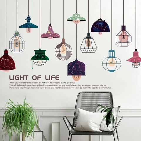 Modern Artistic Pendant Lamp Wall Stickers PVC Light Of Life Inspirational Quote Waterproof Removable Wall Decals For Living Room Bedroom Home Decor