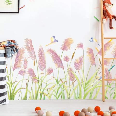 Aquarell Schilf Vögel Wandaufkleber PVC Selbstklebende Fußleiste Dekor Für Wohnzimmer Schlafzimmer Kinderzimmer Nordischer Stil Home Decor