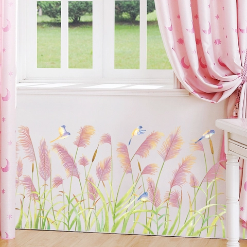 Aquarell Schilf Vögel Wandaufkleber PVC Selbstklebende Fußleiste Dekor Für Wohnzimmer Schlafzimmer Kinderzimmer Nordischer Stil Home Decor
