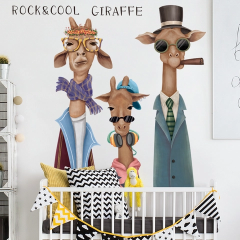 European Style Cartoon Giraffe Wall Stickers Waterproof PVC Removable Rock Cool Animal DIY Wall Decals For Living Room Bedroom Decoration