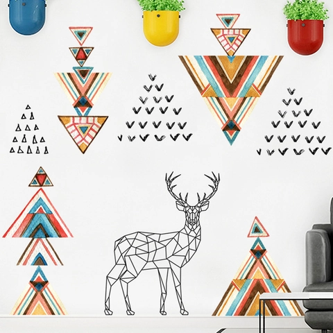 Nordic Geometric Deer Wall Sticker Removable PVC Decal Modern Style Living Room Bedroom Decoration Waterproof Art Mural DIY Wallpaper