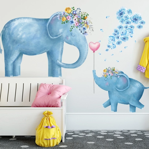 Watercolor Elephant Wall Sticker Removable Waterproof PVC Decal For Nursery Kids Room Bedroom Bathroom Home Decor