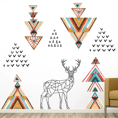Nordic Geometric Deer Wall Sticker Removable PVC Decal Modern Style Living Room Bedroom Decoration Waterproof Art Mural DIY Wallpaper