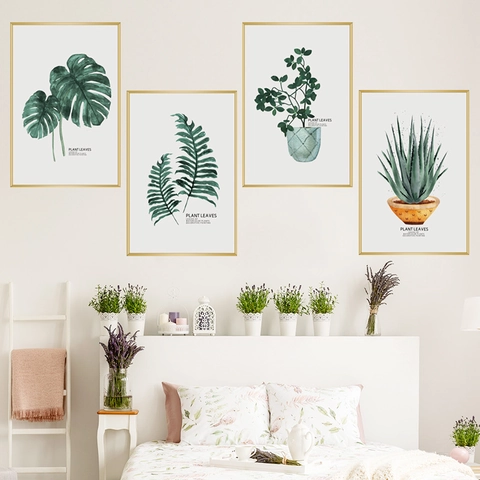 Nordischer Stil Topfpflanzen Blätter Wandaufkleber PVC Wasserdicht Botanisch Selbstklebend Kunst Aufkleber Für Wohnzimmer Schlafzimmer Deko