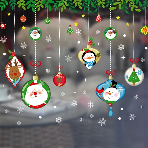 Weihnachten Fensteraufkleber Weihnachtsmann Schneemann Rentier Pinguin Doppelseitig PVC Wasserdicht Aufkleber Deko