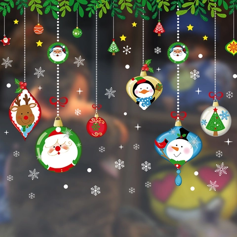 Weihnachten Fensteraufkleber Weihnachtsmann Schneemann Rentier Pinguin Doppelseitig PVC Wasserdicht Aufkleber Deko