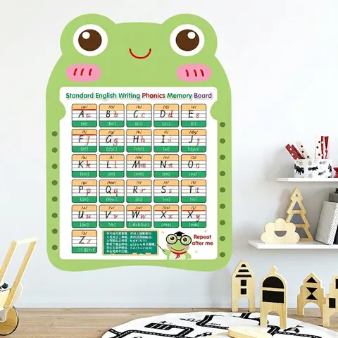Pegatina de Pared del Alfabeto Inglés de Rana de Dibujos Animados para Niños Educación Fonética Práctica de Escritura PVC