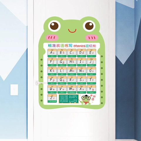 Pegatina de Pared del Alfabeto Inglés de Rana de Dibujos Animados para Niños Educación Fonética Práctica de Escritura PVC