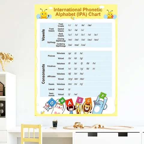 Pegatina de Pared Educativa Alfabeto Fonético Inglés AFI para Niños Dormitorio Aula Póster de Aprendizaje de PVC Impermeable con Animales
