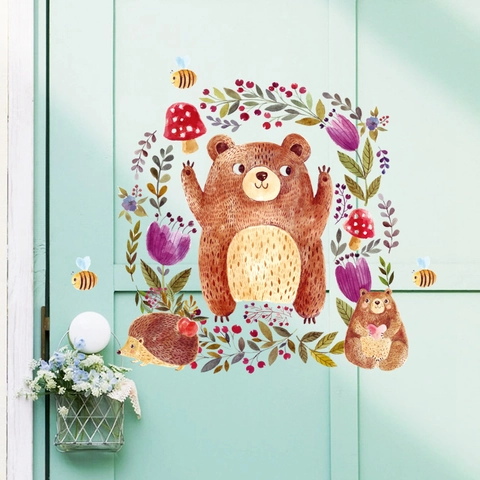 Aquarell Waldtiere Bär Igel Wandaufkleber Abnehmbare PVC Aufkleber Für Kinderzimmer Kindergarten Home Decor Kunst Wandbild