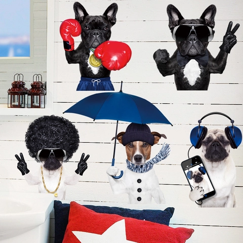 Adesivi Murali Cani Antropomorfi Divertenti PVC Impermeabile Bulldog Francese Pug Boxer Decalcomanie Per Cameretta Bambini