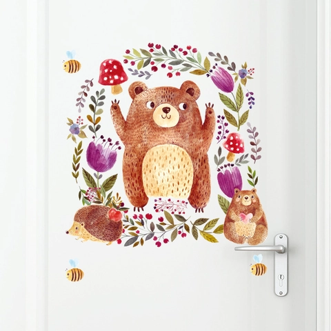 Aquarell Waldtiere Bär Igel Wandaufkleber Abnehmbare PVC Aufkleber Für Kinderzimmer Kindergarten Home Decor Kunst Wandbild