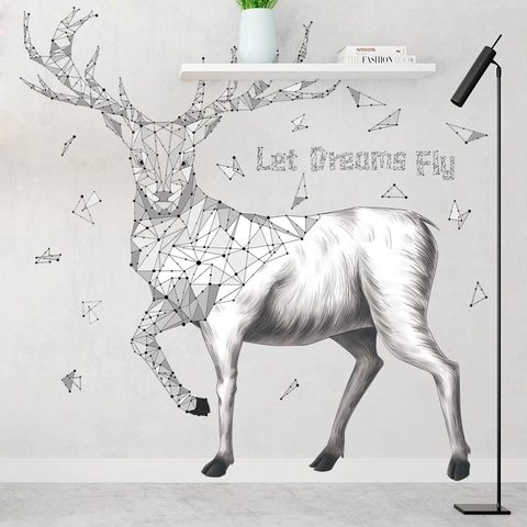 Adesivo da Parete Cervo Geometrico Moderno Con Scritta Let Dreams Fly Minimalista PVC Impermeabile Decalcomania Soggiorno
