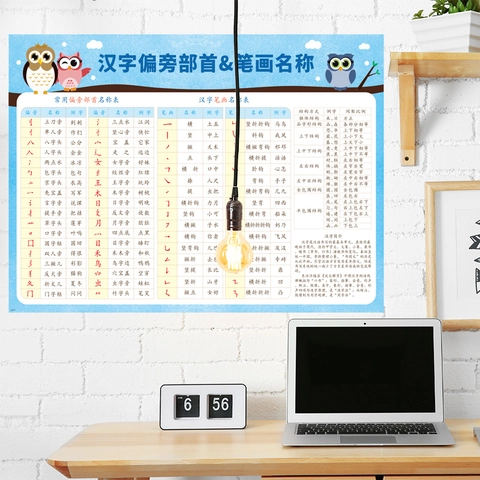 Pegatina de Pared Educativa Caracteres Chinos Radicales Trazos PVC Autoadhesiva Póster de Aprendizaje Para Habitación de Niños Aula Decoración