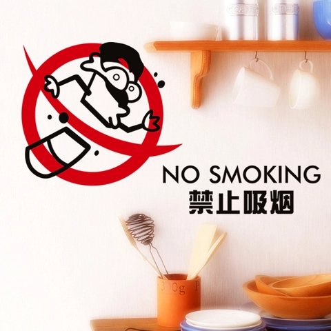 Pegatina de Pared de Advertencia Prohibido Fumar de Dibujos Animados PVC Impermeable para Decoración de Hogar Oficina Baño