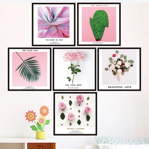 Nordischer Stil Rosa Rose Sukkulente PVC Wandtattoo Minimalistisch Floral Pflanze Wandaufkleber Für Schlafzimmer Wohnzimmer