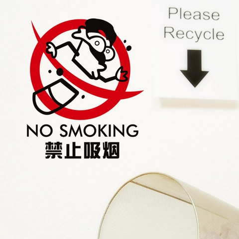 Pegatina de Pared de Advertencia Prohibido Fumar de Dibujos Animados PVC Impermeable para Decoración de Hogar Oficina Baño