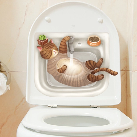 3D Süße Schlafende Katze WC Deckel Aufkleber Wasserdicht PVC Wandtattoo Für Badezimmer WC Home Dekor Kreative Tier Sticker