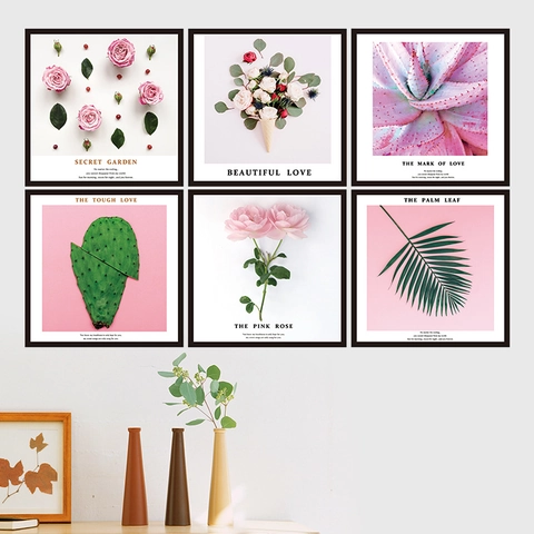 Nordischer Stil Rosa Rose Sukkulente PVC Wandtattoo Minimalistisch Floral Pflanze Wandaufkleber Für Schlafzimmer Wohnzimmer