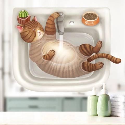 3D Süße Schlafende Katze WC Deckel Aufkleber Wasserdicht PVC Wandtattoo Für Badezimmer WC Home Dekor Kreative Tier Sticker