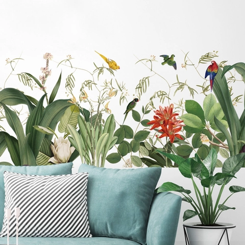 Retro Tropical Plant Bird Wall Sticker PVC Large Waterproof Wall Decal For Living Room Bedroom Office Home Decor
