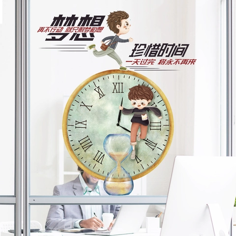Adhesivo de Pared Motivacional Creativo de Dibujos Animados Reloj Números Romanos Reloj de Arena de PVC para Oficina Escuela