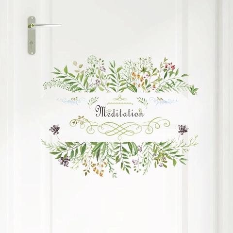 Meditation Green Leaf Wall Sticker Fresh Plant Vine PVC Waterproof Self-Adhesive Wall Decal For Living Room Bedroom Decor