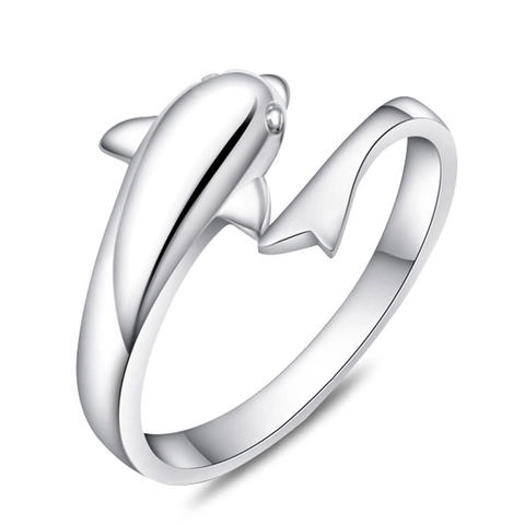 Mode 925 Sterling Zilver Open Ring Voor Vrouwen Leuke Dolfijn Verstelbare Vingerring Sieraden Cadeau