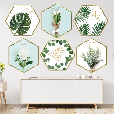 Nordico Esagonale Botanico Fiore Adesivi da Parete Impermeabile PVC Adesivo Decorazione Casa Per Soggiorno Camera da Letto Sfondo