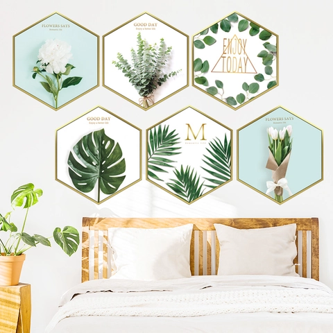 Nordico Esagonale Botanico Fiore Adesivi da Parete Impermeabile PVC Adesivo Decorazione Casa Per Soggiorno Camera da Letto Sfondo