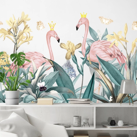 Tropischer Flamingo Krone Wandaufkleber PVC Wasserdicht Abnehmbar Selbstklebend Wandtattoo Für Wohnzimmer Schlafzimmer Deko