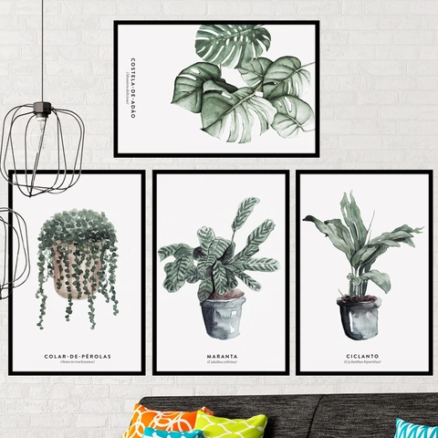 Stickers Muraux Plantes en Pot Minimalistes Nordiques Feuilles Vertes Aquarelle Monstera PVC Autocollants Décoratifs pour Salon Chambre