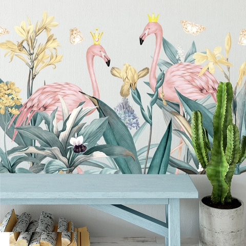 Tropischer Flamingo Krone Wandaufkleber PVC Wasserdicht Abnehmbar Selbstklebend Wandtattoo Für Wohnzimmer Schlafzimmer Deko