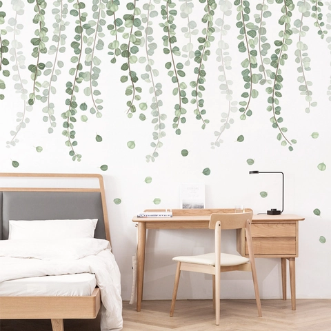Adesivi Murali Foglie Verdi Eucalyptus Stile Nordico Decalcomanie da Parete in PVC Rimovibili per Soggiorno Camera da Letto Casa