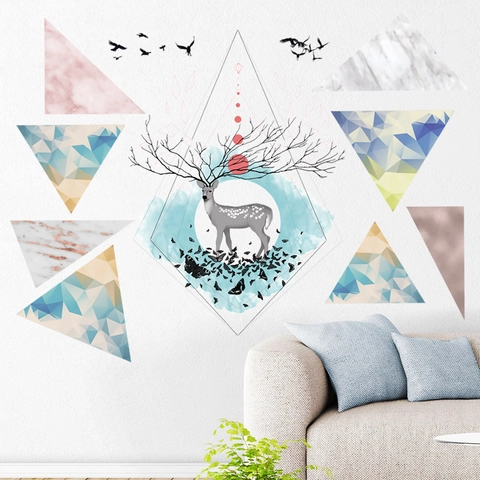 Pegatinas de Pared Geométricas de Alce Estilo Nórdico PVC Autoadhesivas Removibles Patrón de Mármol para Sala de Estar Dormitorio