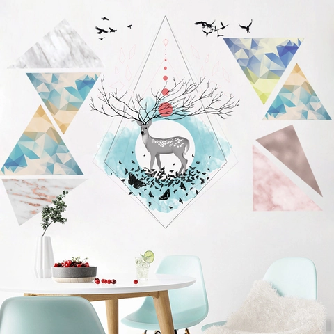 Pegatinas de Pared Geométricas de Alce Estilo Nórdico PVC Autoadhesivas Removibles Patrón de Mármol para Sala de Estar Dormitorio