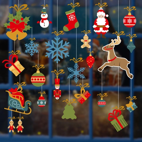 Pegatinas de Ventana de Navidad Muñeco de Nieve Reno Copo de Nieve para Vidrio Guardería Hogar Decoración de Vacaciones PVC Impermeable Pegatinas de Pared