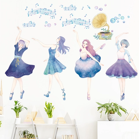 Aquarell Ballett Mädchen Wandaufkleber PVC Wasserdicht Tanz Poster Für Kinder Mädchen Schlafzimmer Schule Dekor Abnehmbare Wandbild