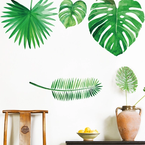 Nordic Green Leaf Wall Stickers Monstera Palm Tropical Plant PVC Decals Watercolor Self Adhesive Home Decor For Living Room