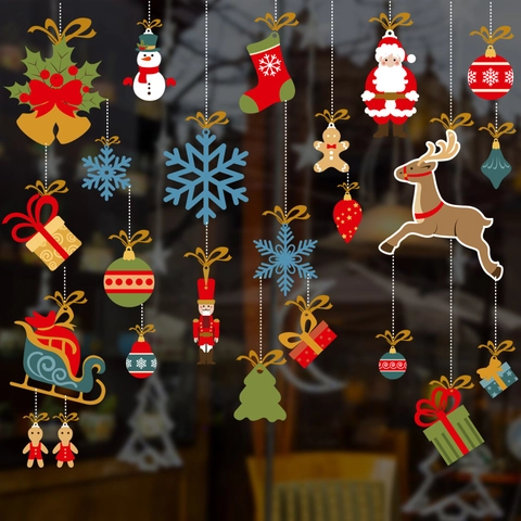 Pegatinas de Ventana de Navidad Muñeco de Nieve Reno Copo de Nieve para Vidrio Guardería Hogar Decoración de Vacaciones PVC Impermeable Pegatinas de Pared