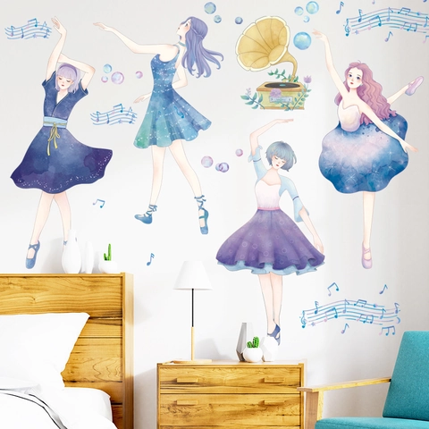Aquarell Ballett Mädchen Wandaufkleber PVC Wasserdicht Tanz Poster Für Kinder Mädchen Schlafzimmer Schule Dekor Abnehmbare Wandbild