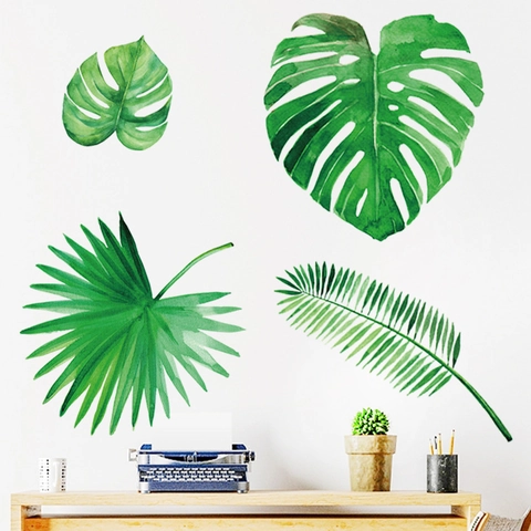 Nordic Green Leaf Wall Stickers Monstera Palm Tropical Plant PVC Decals Watercolor Self Adhesive Home Decor For Living Room