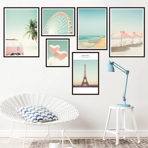 Pegatinas de Pared de Paisaje Fresco Rosa PVC Múltiples Patrones Calcomanías Decorativas DIY para Dormitorio Sala de Estar Decoración Hogar