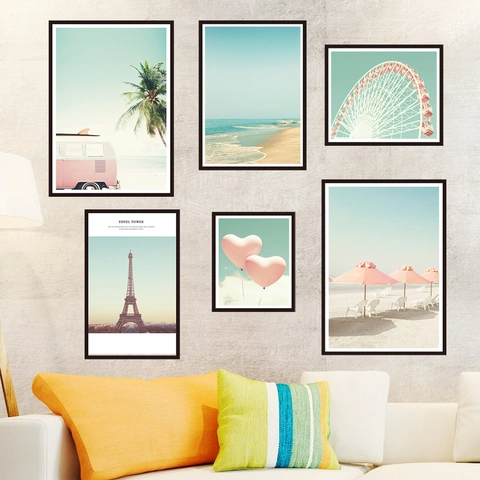 Pegatinas de Pared de Paisaje Fresco Rosa PVC Múltiples Patrones Calcomanías Decorativas DIY para Dormitorio Sala de Estar Decoración Hogar