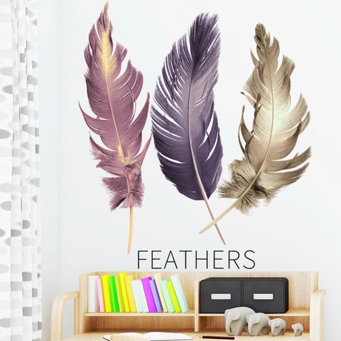 Adesivo da Parete Autoadesivo Impermeabile in PVC con Piuma Colorata Moderna per Soggiorno Camera da Letto Decalcomania Decorativa