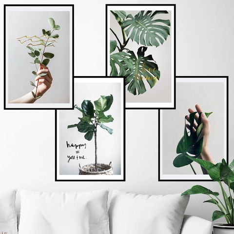 Pegatinas de Pared de Plantas Verdes Nórdicas Hojas en Maceta PVC Murales Autoadhesivos Para Dormitorio Sala de Estar